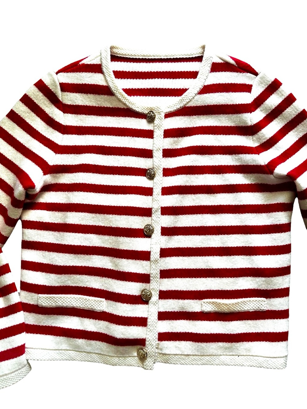 Striped Red & White Knit Button Cardigan - Picture 5 of 13